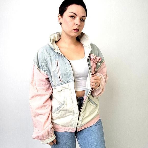 Vtg 90s Reversible Armadillo Color Block Pastel Ski / Bomber / Track Jacket - Picture 1 of 15